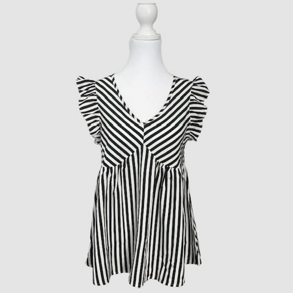 SHEIN Maternity Ruffled Sleeve Peplum Top Blue & White Striped, NWOT-Size Small - Picture 2 of 7